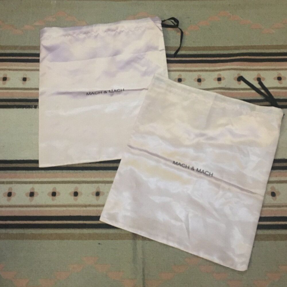 Two (2) Mach & Mach Pink Satin light drawstring 14” x 15” dust bag garment